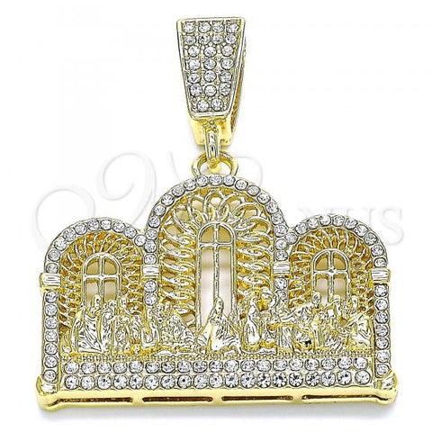 Oro Laminado Religious Pendant, Gold Filled Style with White Crystal, Polished, Golden Finish, 05.380.0146