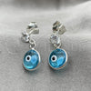 Sterling Silver Long Earring, Evil Eye Design, with Turquoise Crystal and White Cubic Zirconia, Polished, Silver Finish, 02.401.0070