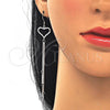 Sterling Silver Long Earring, Heart Design, Polished, Rhodium Finish, 02.285.0100