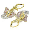 Oro Laminado Dangle Earring, Gold Filled Style Elephant Design, Polished, Tricolor, 02.351.0077