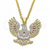 Oro Laminado Religious Pendant, Gold Filled Style Eagle Design, Polished, Tricolor, 05.351.0047