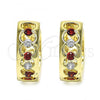 Oro Laminado Huggie Hoop, Gold Filled Style with Garnet and White Cubic Zirconia, Polished, Golden Finish, 02.237.0031.15