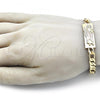 Oro Laminado Fancy Bracelet, Gold Filled Style San Judas and Pave Figaro Design, Polished, Tricolor, 03.351.0162.2.08