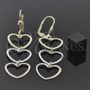 Oro Laminado Long Earring, Gold Filled Style Heart Design, Diamond Cutting Finish, Tricolor, 5.118.015