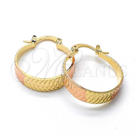 Oro Laminado Small Hoop, Gold Filled Style Diamond Cutting Finish, Tricolor, 5.158.020