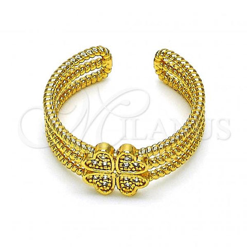 Oro Laminado Multi Stone Ring, Gold Filled Style Four-leaf Clover Design, with White Micro Pave, Polished, Golden Finish, 01.310.0025