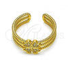Oro Laminado Multi Stone Ring, Gold Filled Style Four-leaf Clover Design, with White Micro Pave, Polished, Golden Finish, 01.310.0025