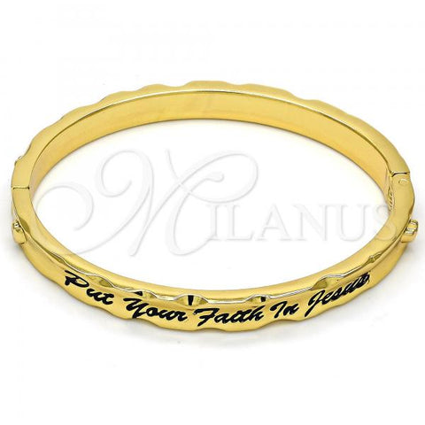 Gold Tone Individual Bangle, Heart Design, Black Enamel Finish, Golden Finish, 07.252.0031.05.GT (07 MM Thickness, Size 5 - 2.50 Diameter)