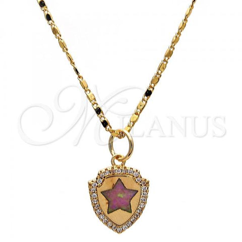 Oro Laminado Pendant Necklace, Gold Filled Style Star Design, with Amethyst Opal and White Micro Pave, Polished, Golden Finish, 04.63.1325.1.18