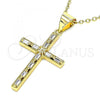 Oro Laminado Religious Pendant, Gold Filled Style Cross Design, with White Cubic Zirconia, Polished, Golden Finish, 05.342.0044