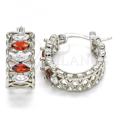 Rhodium Plated Small Hoop, with Garnet and White Cubic Zirconia, Polished, Rhodium Finish, 02.210.0299.6.20