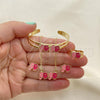Oro Laminado Necklace, Bracelet, Earring and Ring, Gold Filled Style Elephant Design, Pink Enamel Finish, Golden Finish, 06.361.0011.1