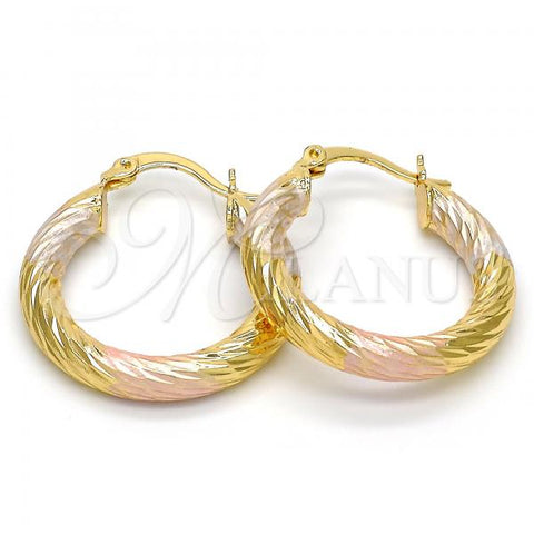 Oro Laminado Small Hoop, Gold Filled Style Hollow Design, Diamond Cutting Finish, Tricolor, 5.138.004.1.25