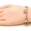 Oro Laminado Charm Anklet , Gold Filled Style Ball and Rattle Charm Design, Polished, Tricolor, 03.331.0048.09