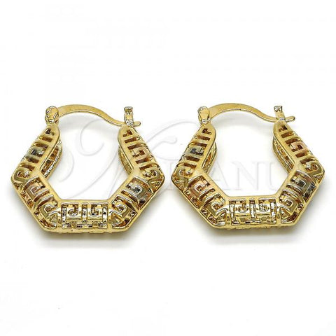 Oro Laminado Small Hoop, Gold Filled Style Greek Key Design, Polished, Tricolor, 02.102.0014.25