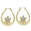 Oro Laminado Medium Hoop, Gold Filled Style Turtle Design, with White and Black Crystal, Diamond Cutting Finish, Golden Finish, 02.380.0061.30