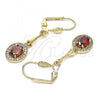 Oro Laminado Long Earring, Gold Filled Style with Garnet and White Cubic Zirconia, Polished, Golden Finish, 02.387.0045.2