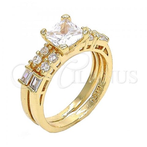 Oro Laminado Wedding Ring, Gold Filled Style Duo Design, with White Cubic Zirconia, Polished, Golden Finish, 01.284.0037.09 (Size 9)