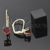 Oro Laminado Leverback Earring, Gold Filled Style with Garnet Cubic Zirconia, Polished, Golden Finish, 5.128.084