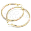 Oro Laminado Extra Large Hoop, Gold Filled Style Hollow Design, Diamond Cutting Finish, Tricolor, 02.170.0262.1.70