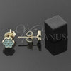 Oro Laminado Stud Earring, Gold Filled Style Flower Design, Turquoise Enamel Finish, Golden Finish, 02.64.0361 *PROMO*