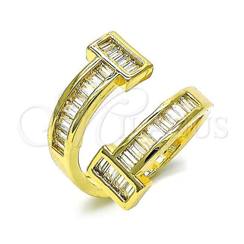 Oro Laminado Multi Stone Ring, Gold Filled Style Nail and Baguette Design, with White Cubic Zirconia, Polished, Golden Finish, 01.283.0040