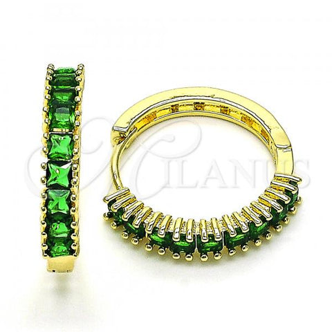 Oro Laminado Huggie Hoop, Gold Filled Style with Green Cubic Zirconia, Polished, Golden Finish, 02.210.0105.17.25