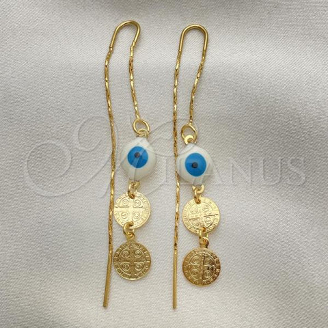Oro Laminado Threader Earring, Gold Filled Style Evil Eye Design, Polished, Golden Finish, 02.02.0519