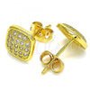 Oro Laminado Stud Earring, Gold Filled Style with White Micro Pave, Polished, Golden Finish, 02.342.0044