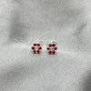 Sterling Silver Stud Earring, Flower Design, with Garnet Crystal, Polished, Silver Finish, 02.406.0015.02