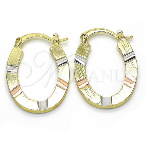Oro Laminado Small Hoop, Gold Filled Style Diamond Cutting Finish, Tricolor, 02.102.0060.20