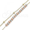 Oro Laminado Charm Anklet , Gold Filled Style Ball Design, Polished, Tricolor, 03.331.0070.10