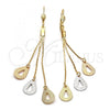Oro Laminado Long Earring, Gold Filled Style Teardrop Design, Matte Finish, Tricolor, 5.077.004