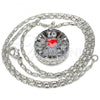 Rhodium Plated Pendant Necklace, Heart Design, with White Cubic Zirconia, Red Enamel Finish, Rhodium Finish, 04.106.0035.1.18