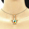 Oro Laminado Pendant Necklace, Gold Filled Style Turtle Design, Multicolor Enamel Finish, Golden Finish, 04.380.0001.1.20