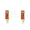 Oro Laminado Huggie Hoop, Gold Filled Style with Garnet Cubic Zirconia, Polished, Golden Finish, 02.210.0656.12