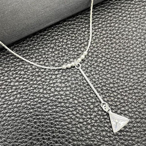 Sterling Silver Fancy Necklace, Snake  and Ball Design, with White Cubic Zirconia, Polished, Silver Finish, 04.402.0009.18