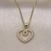 Oro Laminado Pendant Necklace, Gold Filled Style Heart Design, with White Cubic Zirconia, Polished, Golden Finish, 04.213.0306.18