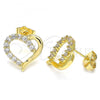 Oro Laminado Stud Earring, Gold Filled Style Heart Design, with White Cubic Zirconia, Polished, Golden Finish, 02.210.0440