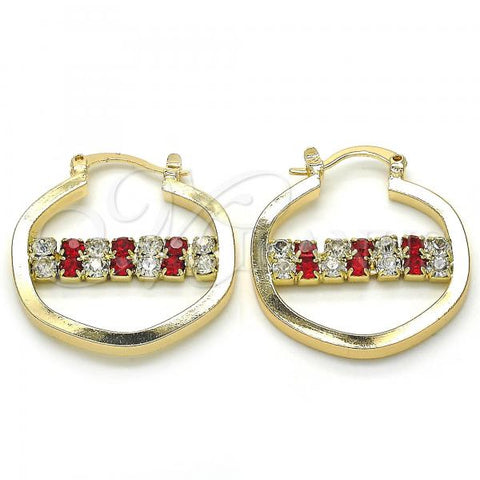 Oro Laminado Small Hoop, Gold Filled Style with Garnet and White Cubic Zirconia, Polished, Golden Finish, 02.122.0097.1.25