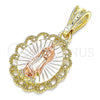 Oro Laminado Religious Pendant, Gold Filled Style Guadalupe Design, Polished, Tricolor, 05.380.0055