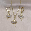 Oro Laminado Earring and Pendant Adult Set, Gold Filled Style Little Girl Design, with White Cubic Zirconia, Polished, Golden Finish, 10.196.0148