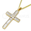 Oro Laminado Pendant Necklace, Gold Filled Style Cross Design, with White Cubic Zirconia, Polished, Golden Finish, 04.210.0031.18