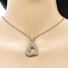Oro Laminado Fancy Pendant, Gold Filled Style Heart Design, with White Micro Pave, Polished, Golden Finish, 05.411.0026