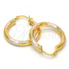Oro Laminado Small Hoop, Gold Filled Style Hollow Design, Diamond Cutting Finish, Tricolor, 5.139.003.1.30