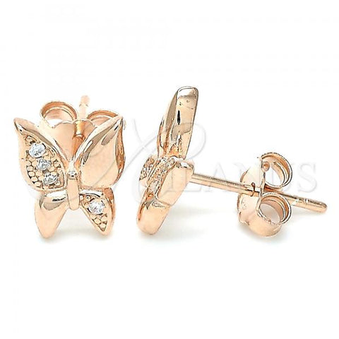 Sterling Silver Stud Earring, Butterfly Design, with White Cubic Zirconia, Polished, Rose Gold Finish, 02.336.0067.1