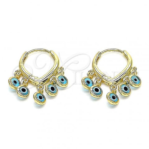 Oro Laminado Huggie Hoop, Gold Filled Style Evil Eye Design, Light Blue Resin Finish, Golden Finish, 02.63.2714.2.15