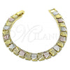 Oro Laminado Solid Bracelet, Gold Filled Style Diamond Cutting Finish, Tricolor, 03.102.0077.07