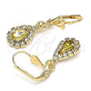 Oro Laminado Dangle Earring, Gold Filled Style Teardrop Design, with Peridot and White Crystal, Polished, Golden Finish, 02.122.0116.4