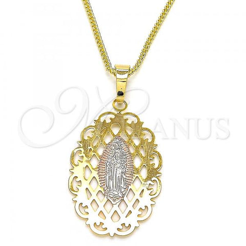 Oro Laminado Pendant Necklace, Gold Filled Style Guadalupe Design, Polished, Tricolor, 04.106.0052.20